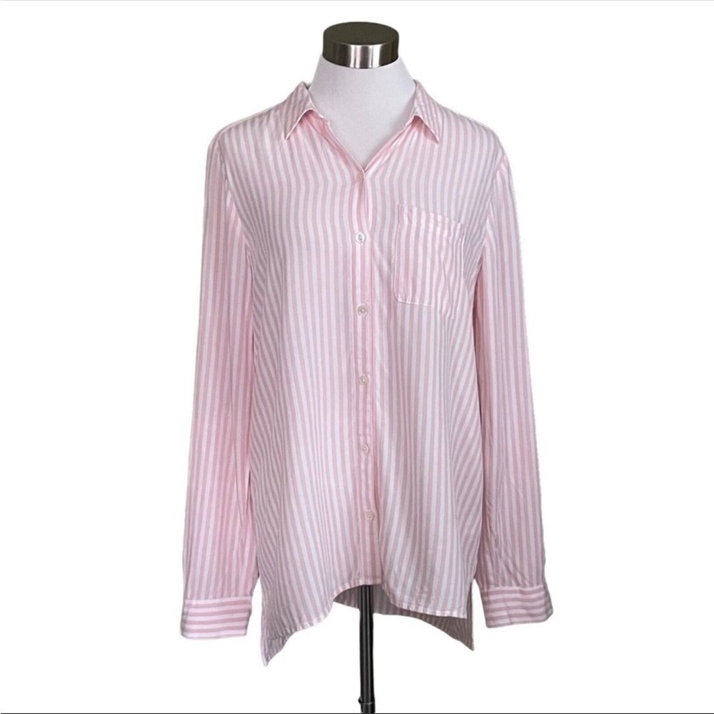 J Jill Pink and White Button Down Shirt Size Large Petite - Picture 3 of 10